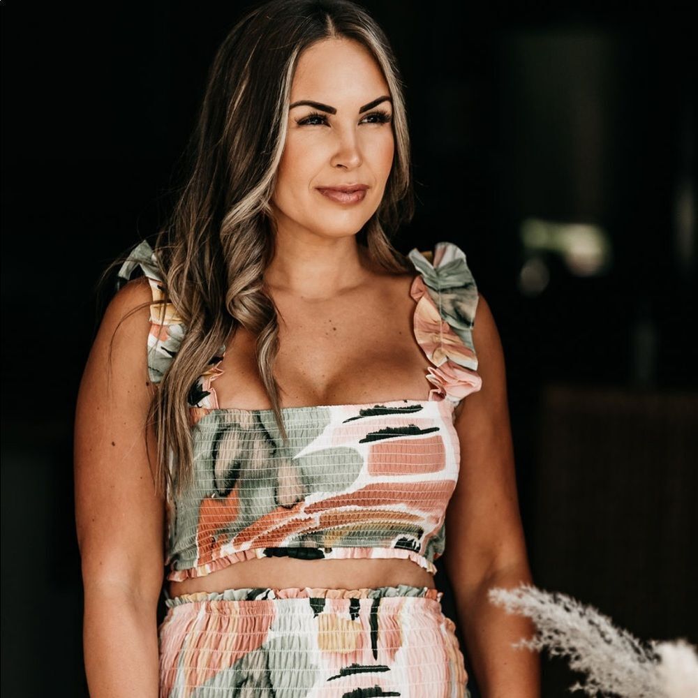 Abstract smocked crop top beach vacation